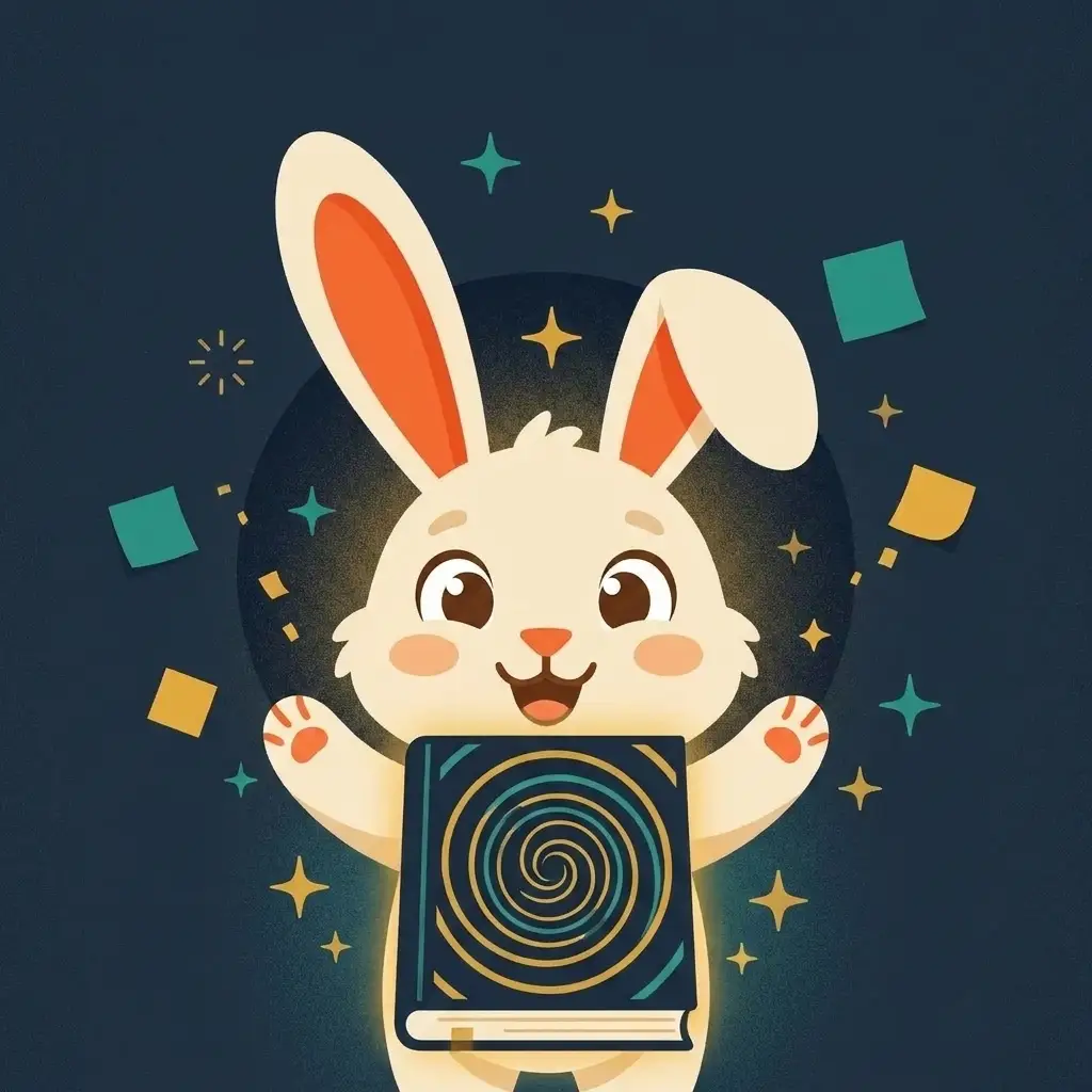 The rabbit mascot proudly holding the ADHD Rabbit Hole ebook